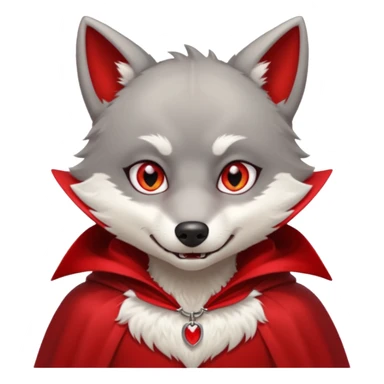 Vampire Pet, Tiny wolf in red collar cloak, red eye, fang sticker