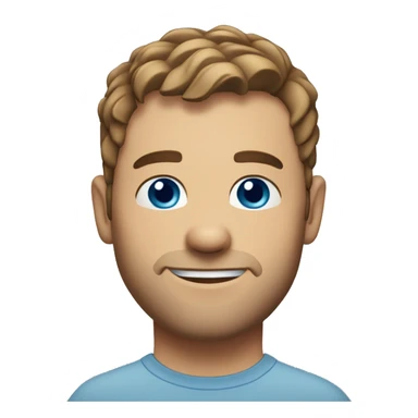 A head and shoulders shot of a 33 year old Caucasian man, with short brown hair,   with blue eyes wearing a t-shirt. sticker