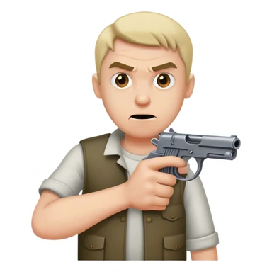 Short mad person holding a gun, male sticker