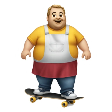 fat guy skateboarding in an apron sticker