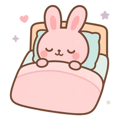 pink bunny sleeping in bed sticker