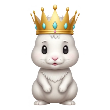 white cute bunny with big crown, funny, standing sticker