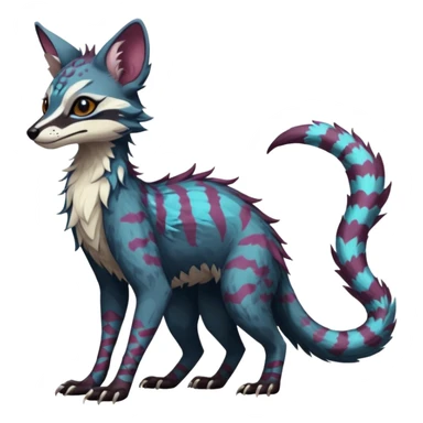 Feral Rare Fantasy dark colorful Vernid-Sergal-Genet-Trico-species by LiLaiRa, random markings, tufted tail, tufted ears, full body sticker