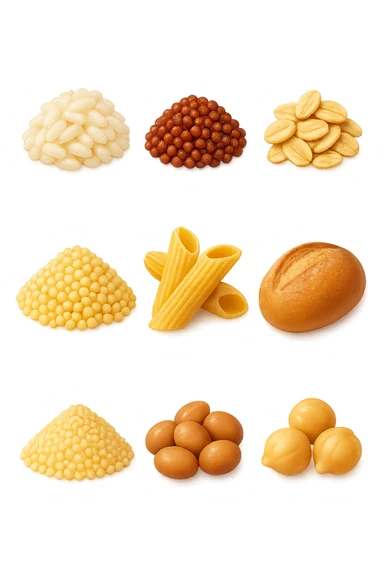 emoji stile iphone 3d di questi elementi che fluttuano in aria:

Riso, quinoa, avena, miglio, couscous senza glutine
Pasta e pane gluten-free
Farro a lievitazione lunga
Lenticchie e ceci in scatola

 che fluttuano in aria, iperealistico 4k sticker