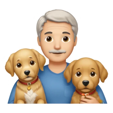 Italian man with salt and pepper hair holding a golden retriever and a labrador  dog sticker
