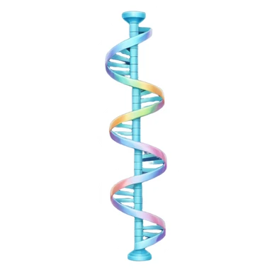 A single helical ribbon representing mRNA, twisting smoothly like a corkscrew or spiral staircase but with only one ribbon; no ladder rungs, no paired bases, no second strand.  Focus on one continuous strand only.” sticker