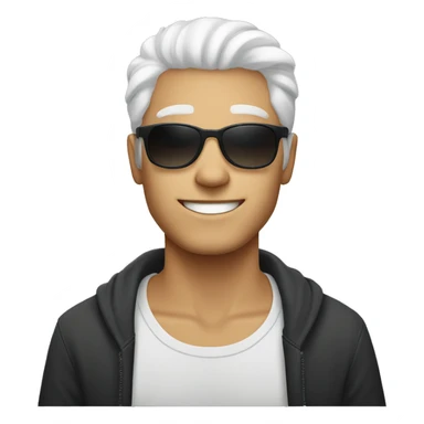 20 yea old looking guy with white hair and round sunglasses sticker