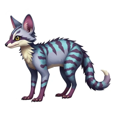 Feral Rare Fantasy dark colorful pastel vibrant Vernid-Sergal-Genet-Trico-species by LiLaiRa, random markings, tufted tail, tufted ears, full body sticker
