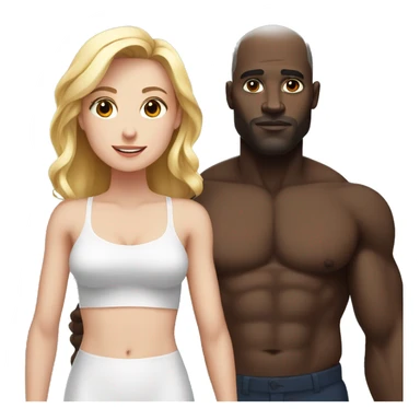 Woman  who is very short with white skin standing next to a strong black man who is shirtless and twice her height sticker
