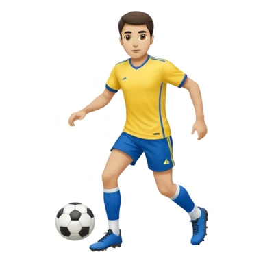 Persian soccer player in full soccer team kit with a yellow top, blue shorts and white socks, no soccer ball sticker