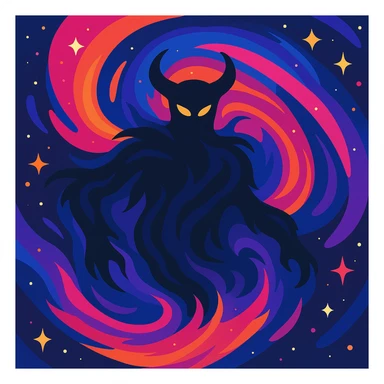 Add vibrant cosmic colors, swirling nebulae, and glowing stars to Magnum Chaos, primordial Greek god, while keeping the abstract, powerful, mythological essence in a vibrant toon style. sticker
