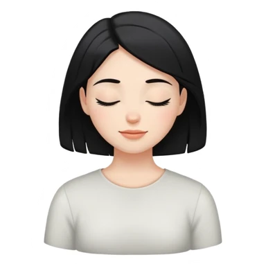 white girl with black hair, eyes closed, gentle smile, calm and serene sticker