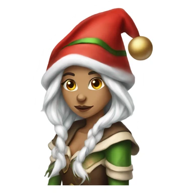rogue female elf fantasy wearing santa hat sticker