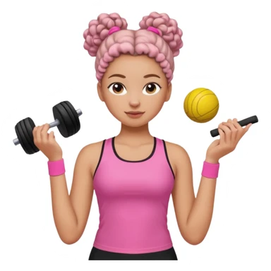 Faça um emoji personalizável estilo Apple menina  igual essa d foto com roupas clara , blusa esportiva rosa e por baixo uma blusa branca calça leg preta  cabelo coque  4c crespo  , faça um pack de emojis com ela fazendo situações clean girl igual os do pinterest  sticker