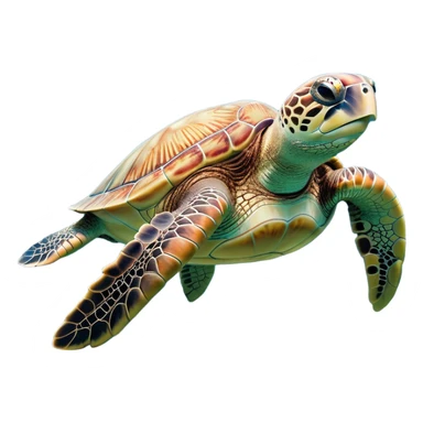 Cinematic Noble Sea Turtle Portrait Emoji, Poised and wise, with a majestic, domed shell adorned with rich, textured patterns and a smooth, ancient body gliding gracefully through the water, deep, reflective eyes exuding calm wisdom, Simplified yet sharp and sophisticated features, highly detailed, glowing with a soft, oceanic glow, high shine, intelligent and graceful, stylized with an air of timeless marine majesty, focused and serene, soft glowing outline, capturing the essence of a watchful and confident sea guardian that appears ready to glide out of the screen with effortless authority! sticker