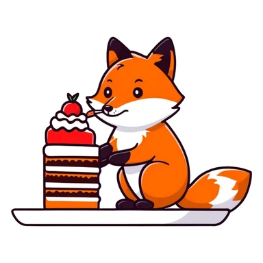 Red fox eating cake slice sticker