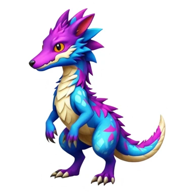 a colorful edgy cute vernid-sergal-fionbri-creature with splash patterns full body sticker