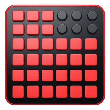 Create a clean, simple emoji of a digital percussion octapad with 6 pads. Flat design, rounded shapes, red and black colors, white background. With this kind of inclination sticker