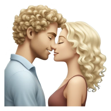 White Blonde guy with slim face and curly hair and beautiful blue eyes kissing happy white brunette girl   sticker
