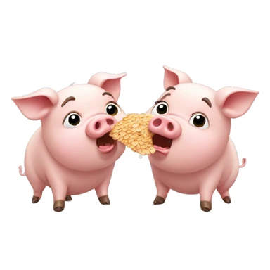 Two pigs fighting over oats  sticker
