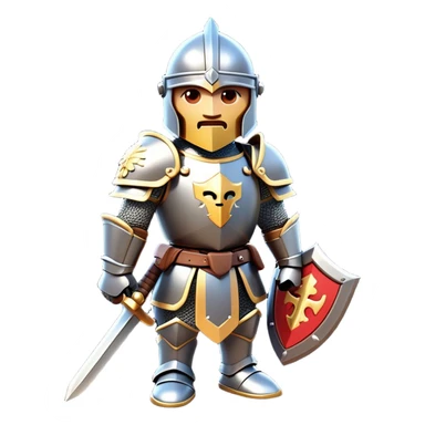 Clash of Clans aesthetic: Cinematic Playful Armored Knight Hero Emoji, rendered in a 3D vector-style similar to standard emojis with minimal shading and bold, simplified shapes. A compact, isometric warrior clad in gleaming plate armor with intricate heraldic details, softly glowing with a chivalrous medieval charm. Simplified yet unmistakably iconic, highly detailed and consistent, glowing with a soft radiant shine and high polish. Stylized with a touch of noble valor and a soft glowing outline, capturing the essence of a gallant knight ready for honorable battle with a friendly, playful manner! sticker