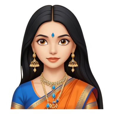 generate a pretty bratz Deepika Padukone with long black hair middle parted.
Wearing an orange saree with a blue blouse, golden jhumkas
 sticker