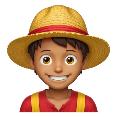 Luffy with a big smile and red shirt with yellow and red straw hat sticker