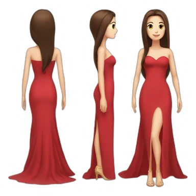 brunette with long straight hair with brown eyes in a full-length red evening dress sticker