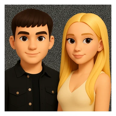 Slightly increase the volume of the upper body of the girl, separate the girl and the boy from each other, and make the skin color the same for both characters. Maintain the cartoonish 3D style in the edit. sticker