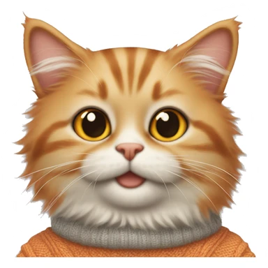 Orange, fluffy, cat in a sweater ￼￼ sticker