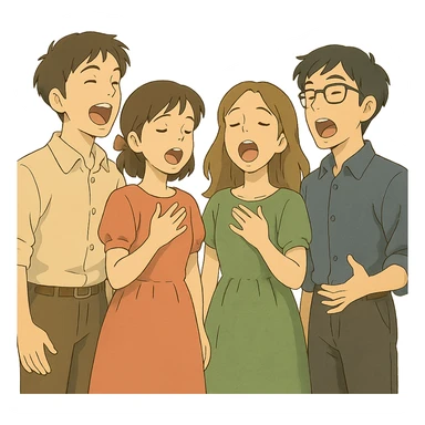 harmonious and expressive acappella group, ghibli style sticker