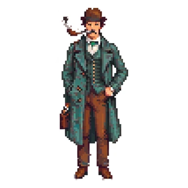 Sherlock Holmes curved smoking pipe pixel art style sticker