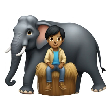 Indian boy with black hair riding a elephant sticker