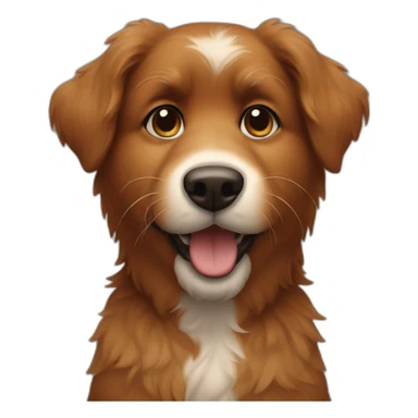 Brown furry dog with happy face sticker