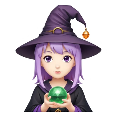 anime girl with lilac hair in a witch hat holding a fortune ball sticker