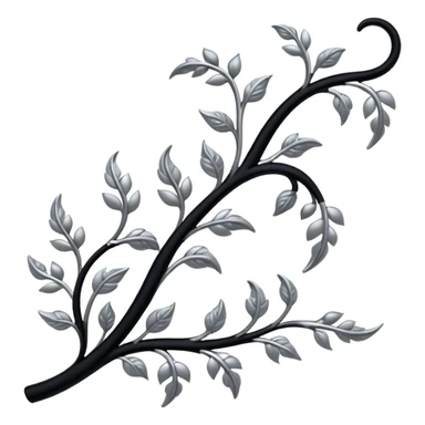 Black and silver filigree vine with leaves, artistic design, 3D, extremely detailed design sticker