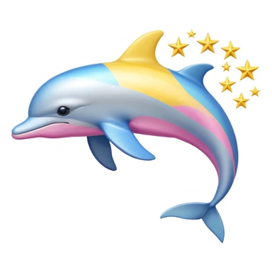 Blue, Yellow and pink streaked Dolphin with silver stars on it sticker