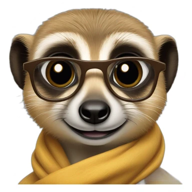 a meerkat with girly brown hairs, a silk scarf, and square eyeglasses sticker