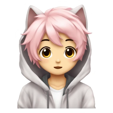 Cute Kawaii Beautiful Gorgeous Sparkly Shiny Blushing Anime Style Romantic Shojo Catboy Man Guy Femboy With Pretty Hair And Hoodie Trendy Style Outside sticker