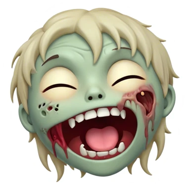 Cinematic Cute Yawning Zombie Portrait Emoji, with a delightfully quirky, slightly disheveled face in muted ashen tones, head tilted back in a big, funny yawn that reveals quirky stitches and playful gaps, simplified yet irresistibly charming, highly detailed with a soft, eerie glowing outline capturing the sleepy, offbeat vibe of a zombie taking a nap! sticker