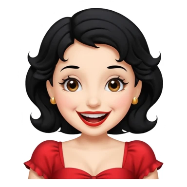 Do not change the face I already created, I want her with Betty boop face and black hair laughing sticker