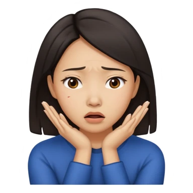 Asian woman agonizing over her chin sticker