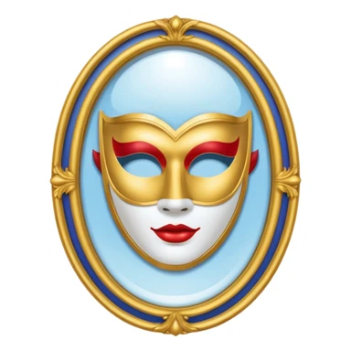magic mirror on the wall from snow white. This is an oval mirror with golden borders with a white theater mask inside  sticker