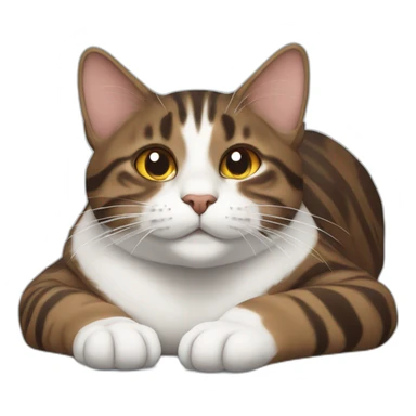 Dark brown and white Tabby Cat laying on the back sticker