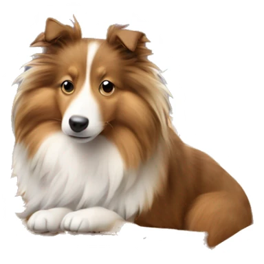 Shetland sheepdog sitting in cardboard sticker