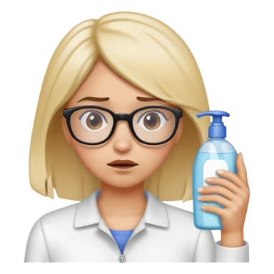 Girl with glasses looking disgusted, holding shampoo bottle away from her, not wanting to wash her hair sticker