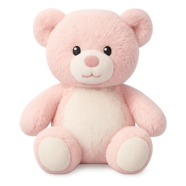 shadowless pink and white plush teddy bear, flat lighting, no background, fur texture visible, no shading or cast shadows sticker