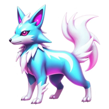 Neon glowing sparkly glittery White and magenta cyperpunk futuristic feral Zangoose-Manectric-Luxray-Umbreon-Vaporeon-Amaura-Electrike-fusion-creature  sticker