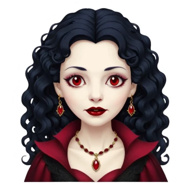 old Vampire lady Pale queen with ruby necklace, curly black long hair sticker