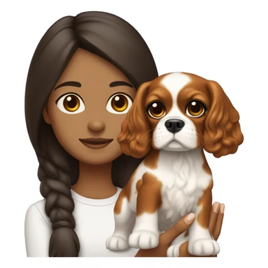 Brunette girl with white skin holding a tricolour cavalier king charles spaniel  sticker